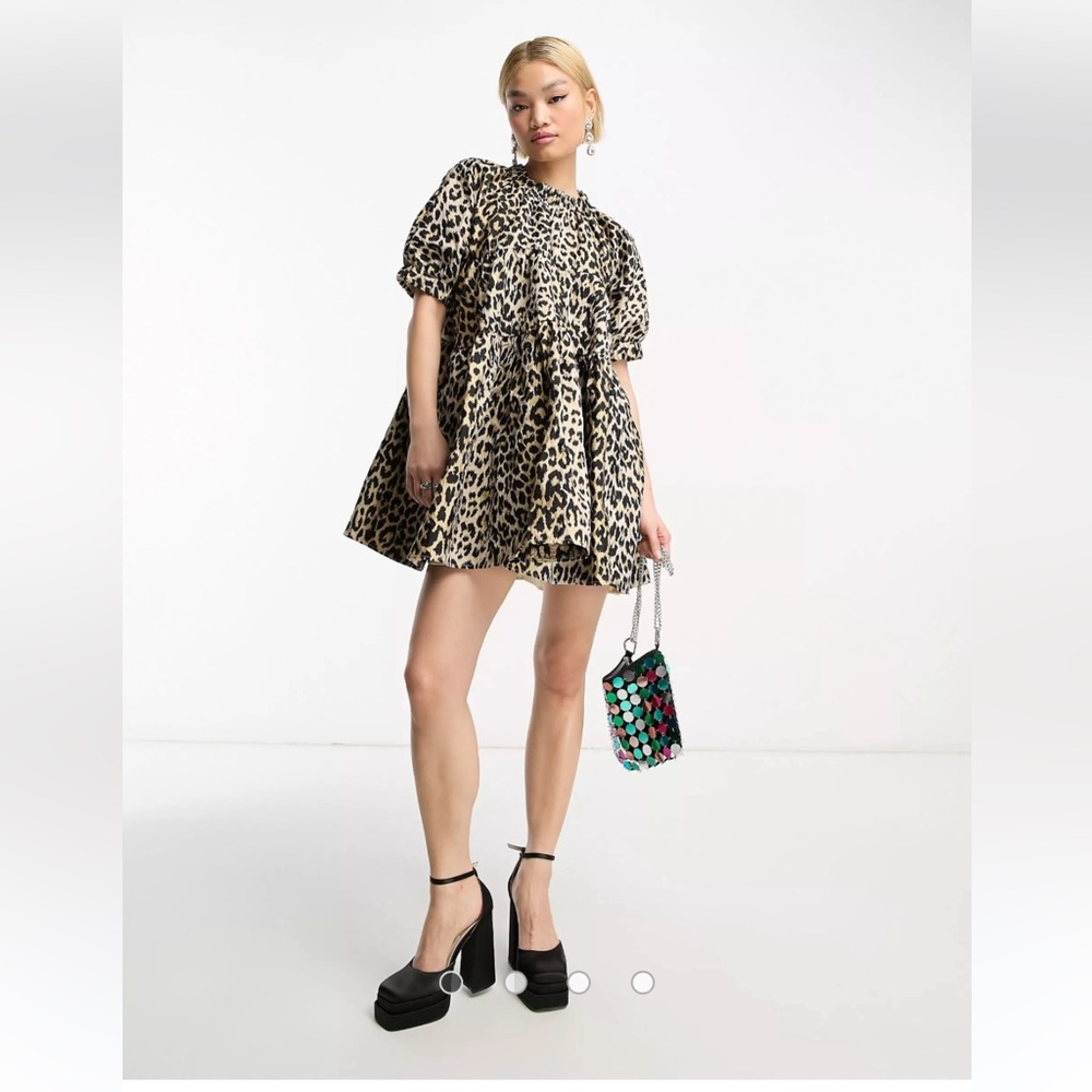 Sister Jane jacquard tiered mini dress in leopard Large NWT